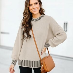 Women's Beige Striped Sweater New With Out Tag. Size S